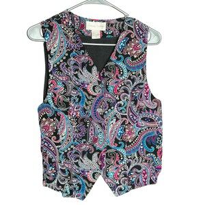 Vintage Silk womens sleeveless quilted paisley vest back tie Artsy  sz S